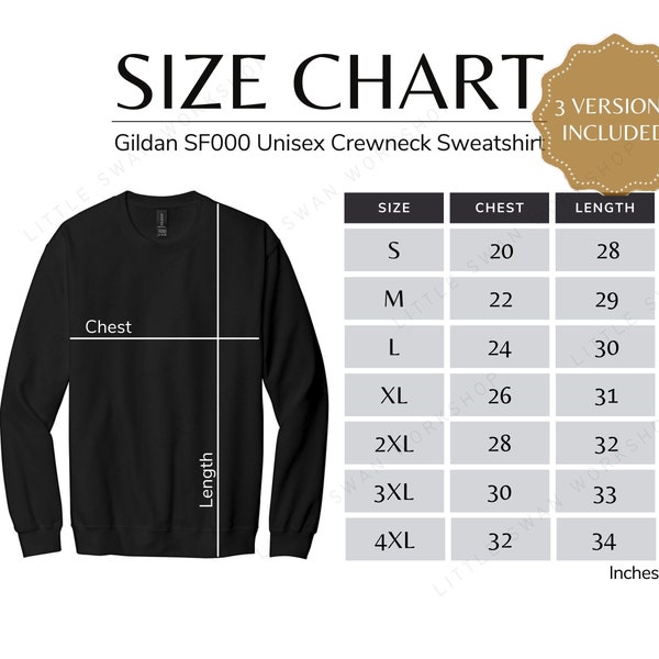 Gildan SF000 Size Chart, SF000 Sweatshirt Size Table, Gildan Sizing Guide