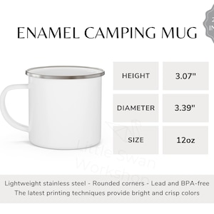 Enamel Camping Mug Size Chart, 2 versions included, 12oz Mug Sizing Guide