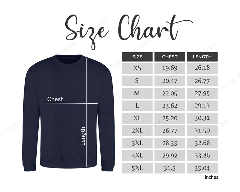 AWDIS JH030 Size Chart, Men's Sweatshirt Size Table, JH 030 Sizing ...