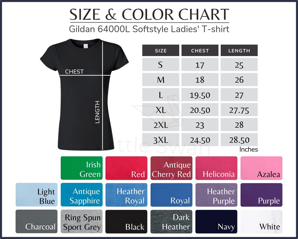 Gildan 64000L Color Chart G640L Size and Color Guide 6400L - Etsy