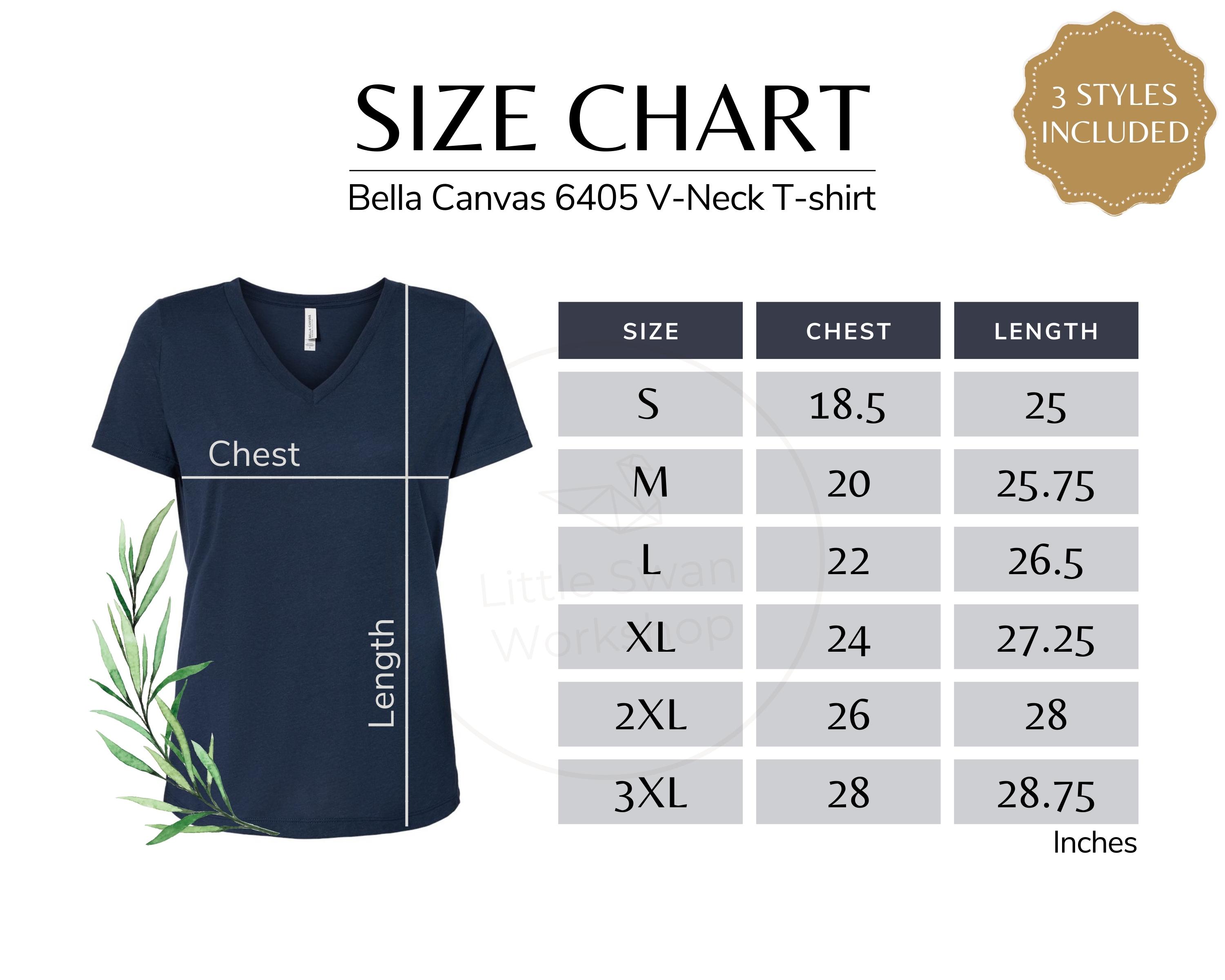 Bella Canvas 6405 V-neck Tee Size Chart (digital Download) - Etsy