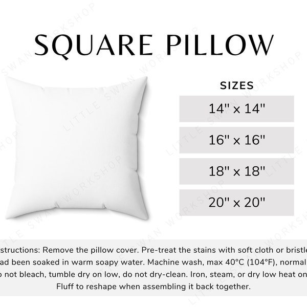 Square Pillow Size Chart, 2 versions included