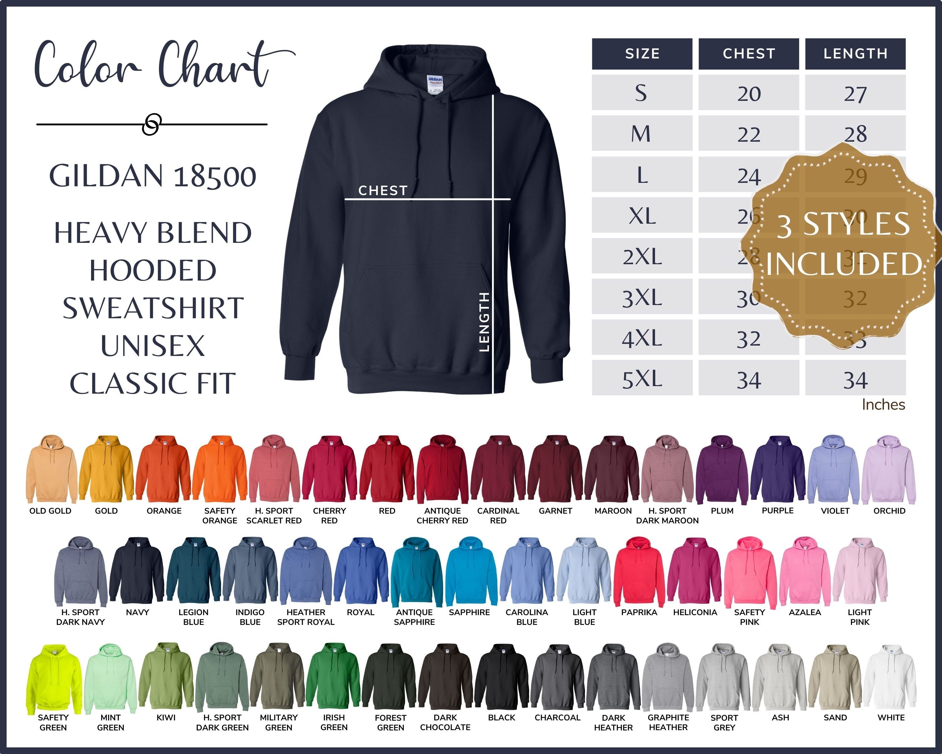 gildan 18500 sizing