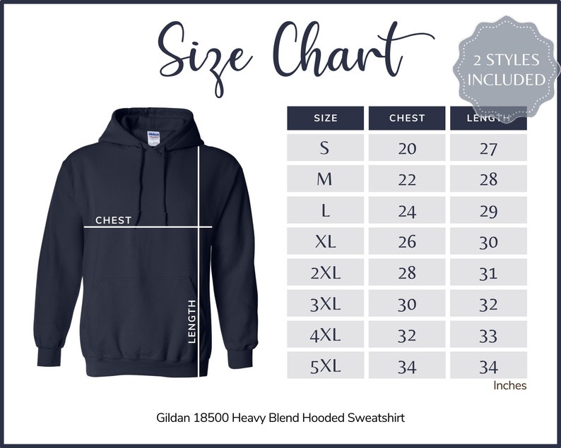Gildan 18500 Size Chart Gildan G185 Adult Hooded Sweatshirt Size Guide ...