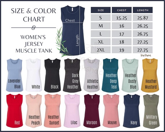 Bella Canvas 6003 Color Chart 6003 Women s Muscle Tank Size and Color Table 6003 Mockup and Size Guide All Colors Etsy