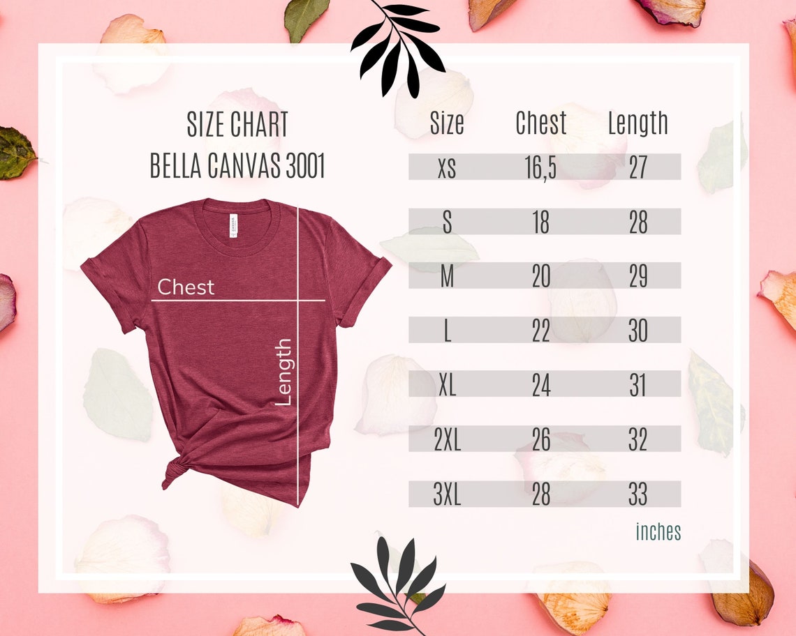 Bella Canvas 3001 Size Chart Unisex Bella Canvas 3001 Tee | Etsy