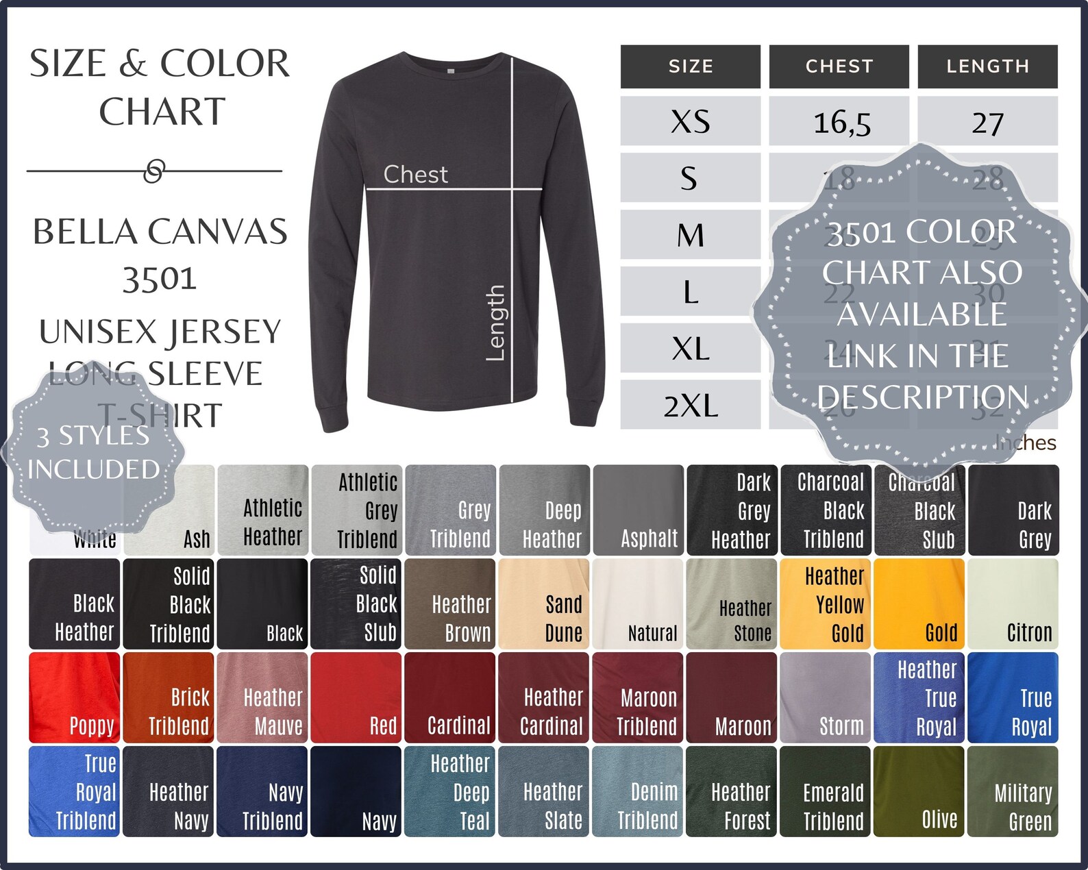 unisex bella canvas size chart