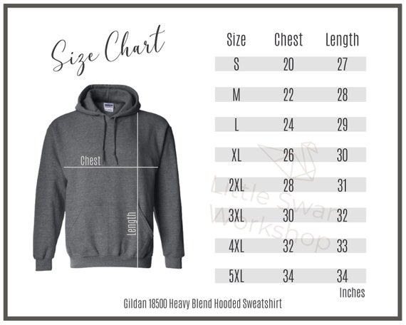 Gildan 18600 Size Chart Heavy Blend Hoodie Sizing Hoodie Size Chart ...