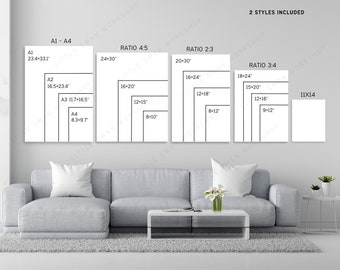 Wall Art Size Chart, Frame Size Guide, Ratio Table, Living Room Wall Display, Digital Poster Sizes, A4, 2:3