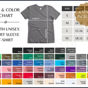 Bella Canvas 3001Y Color Chart, Youth Size and Color Guide, BC 3001Y ...