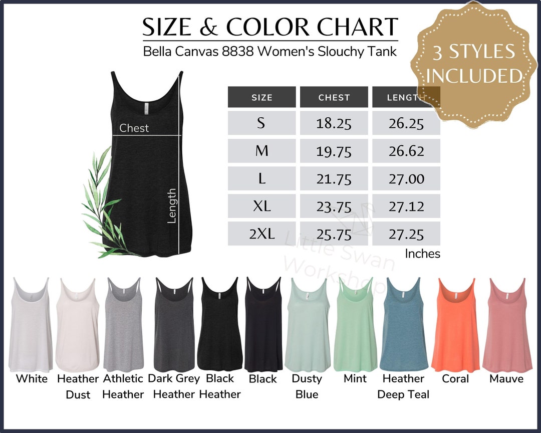 Bella Canvas 8838 Color Chart Women's Slouchy Tank Size - Etsy