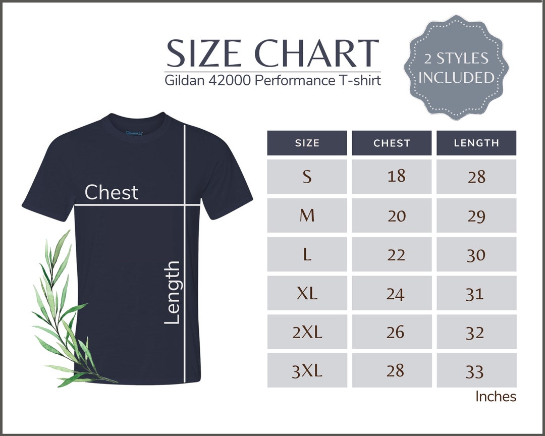 Gildan 42000 Size Chart Gildan 42000 Performance T-shirt Size - Etsy