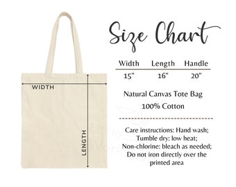 Canvas Tote Bag Size Chart, Liberty Bags OAD113 Tote Mockup Size Guide, Printify Tote Bag Sizing Table