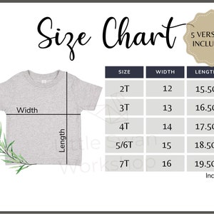 Rabbit Skins 3321 Size Chart, Toddler Fine Jersey T-shirt Sizing Guide - 5 versions included
