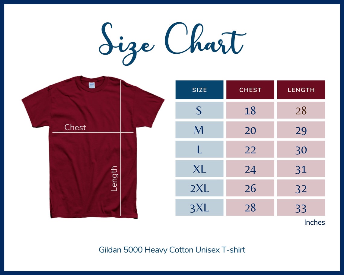 gildan shirt size chart