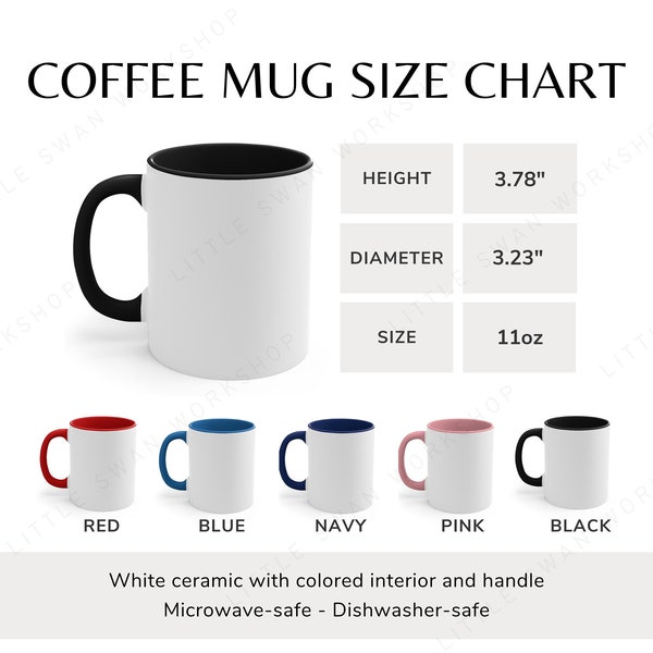 Accent Coffee Mug Size Chart, 11oz Color Mug Sizing Guide, Color Table, 2 versions included