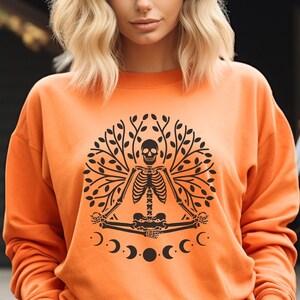 Skeleton Yoga Halloween Sweatshirt: Lunar Meditation Shirt