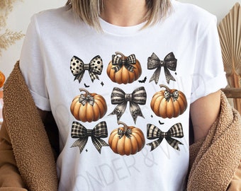 Coquette Halloween Shirt: Pumpkin & Bow Fall Tee