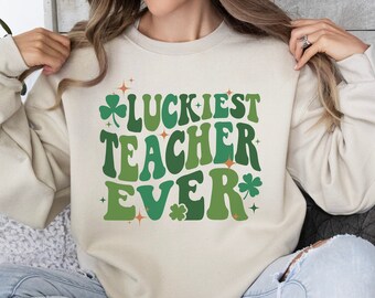 St Patricks Teacher Shirt, Lucky Teacher Shirt, Retro Shamrock Sweatshirt, Four Leaf Clover Shirt, Irish Shirt,  St Patricks Day Shirt