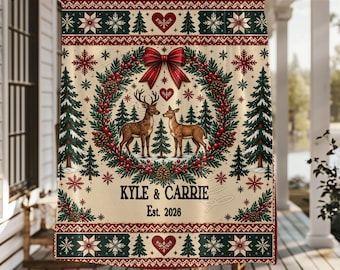 Personalized Christmas Throw Blanket, Custom Couples Name Date Gift, Wedding Anniversary Present, Christmas Gift for Couples