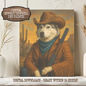 Custom Western Pet Portrait: Cowboy/Cowgirl Art (Digital Download)