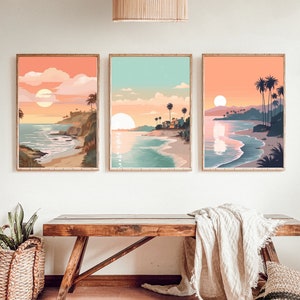 California Wall Art Set, Beach vibes, Ocean Print, Beach scene, Palm Tree print, Boho Beach print, Surf, Beachy Wall Decor, New Home Gift