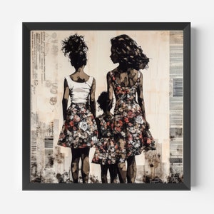 Mother and Daughter Art Print, Mother&#39;s Day Gift, Gift for Mom, Gift for Daughter, Digital Art, Wall Art for Mom, Birthday Gift for Her