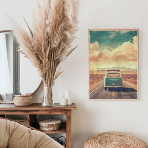 Vintage style art, boho vibes poster, Explore more, Adventure Awaits Travel poster, New Home wall art, office decor, road trippin wall decor