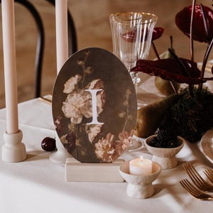 Personalised Vintage Art Table Numbers, Die Cut Oval Wedding Stationery, Fine Art Decor, Custom