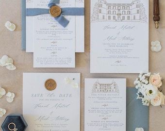 Bespoke Venue Illustration | Wedding Invitation Suite | Fine Art | Minimalist Wedding Invite | Classic Wedding Invite | Custom Invitations