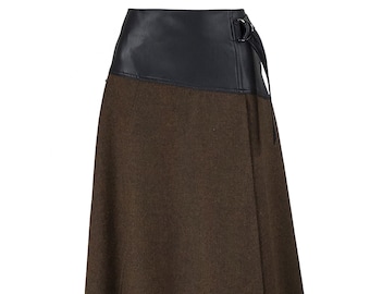 Wool & Faux Leather Skirt