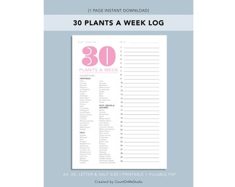 30 Plants a Week | Food Log | Download and Printable | A4, A5, Letter and Half Letter