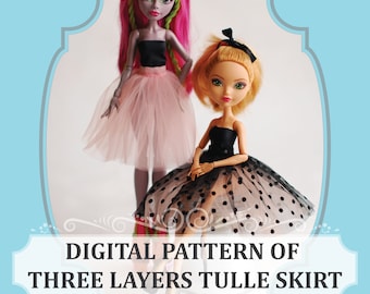 Three Layers Tulle Skirt Pattern and Sewing Instruction for Dolls: Monster and Ever After (Digital download)
