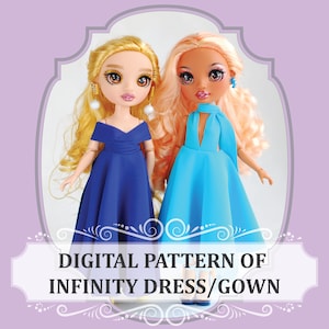 Patrón de vestido Digital Infinity para muñeca, vestido envolvente para muñeca de moda Rainbow
