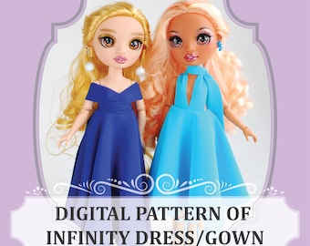 Digital Infinity Dress pattern for doll, Wrap Gown for Rainbow Fashion Doll