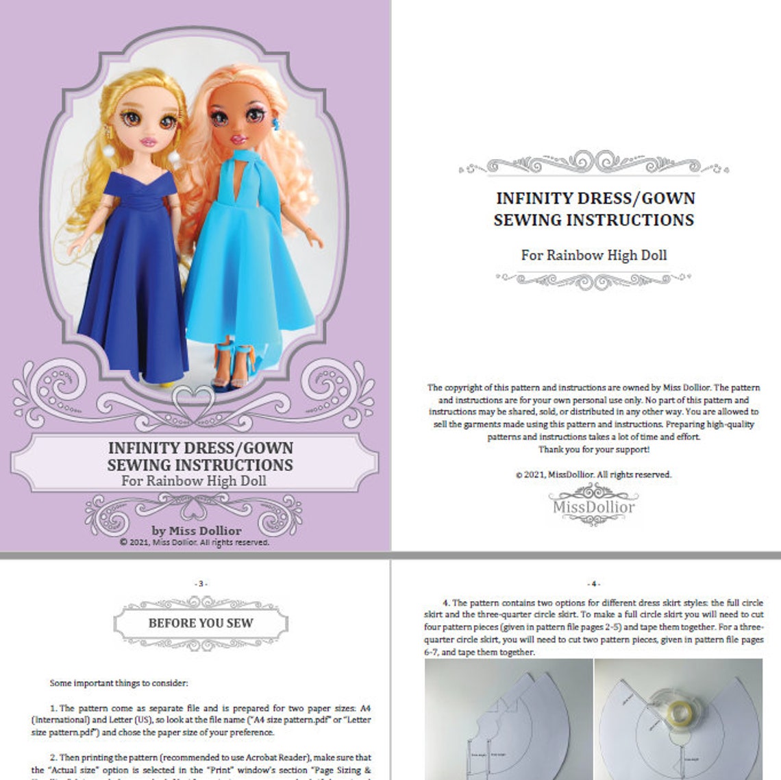 Infinity Dress Sewing Pattern, Rainbow Fashion Doll (digital Download ...