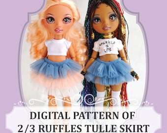 Digital Pattern and Sewing Instructions of Tulle Skirt with Ruffles for  Rainbow Fashion Doll