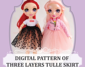 Digital Pattern for Doll Clothes, Rainbow Fashion Tulle Skirt, Sewing Instructions (PDF download)