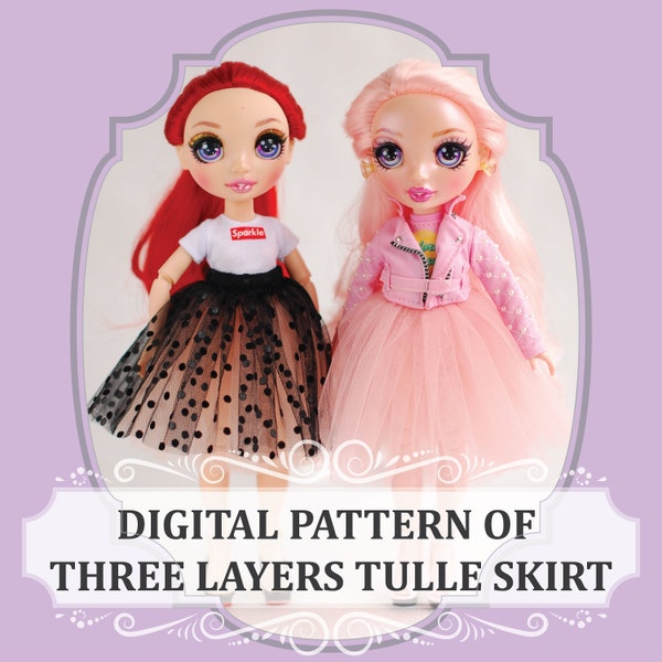 Digital Pattern for Doll Clothes, Rainbow Fashion Tulle Skirt, Sewing Instructions (PDF download)