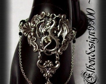 Hand jewelry ~Dragon~ black glass jewelry wicca pagan witch crystal goddess dragon gothic victorian arm jewelry