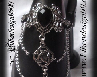 Hand Jewelry ~Morticia~ Black Spider Web Wicca pagan Witch Crystal Goddess Celtic Knots Gothic Arm Jewelry