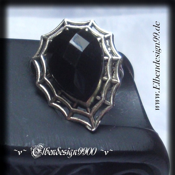 Ring ~Arachnea~ schwarz Wicca pagan Hexe Göttin Gothic Ohrhänger Steampunk viktorianisch Spinnennetz Tropfen