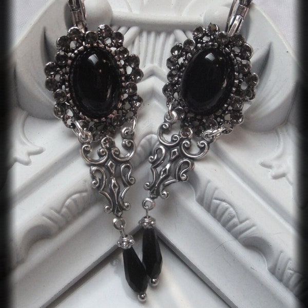 Ohrschmuck schwarz Wicca pagan Hexe Göttin Gothic Ohrhänger Steampunk viktorianisch lang black diamonds viktorianischer Hochzeitsschmuck