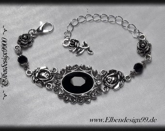Bracelet roses black Wicca pagan witch crystal goddess Victorian Gothic bracelet Steampunk black diamond rhinestone Burlesque
