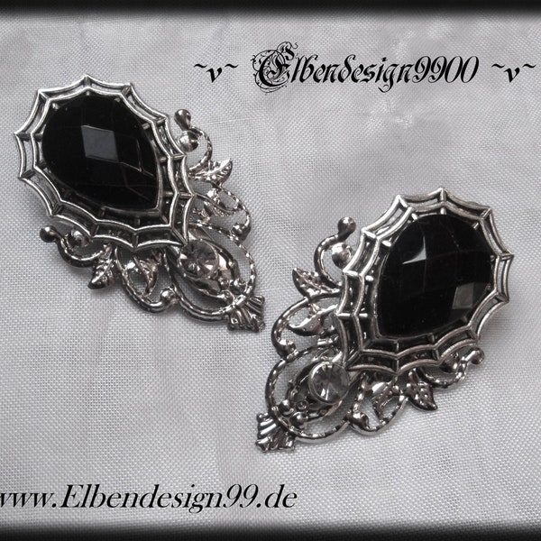 Haarspangen schwarz Wicca pagan Hexe Gothic viktorianisch black diamond Strass Clip Haarschmuck silber Haarklammern Glasstein