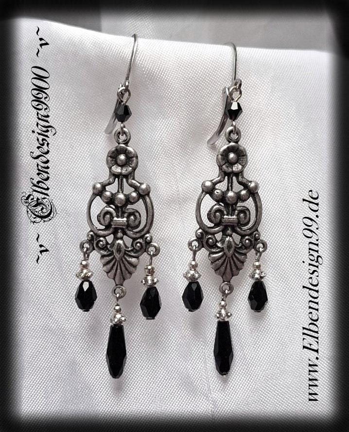 Earrings filigree black Wicca pagan witch goddess Gothic earrings Victorian Chandeliers Burlesque Steampunk
