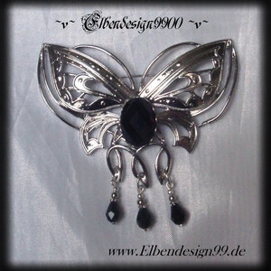 Brosche Schmetterling schwarz Elben Wicca pagan Hexe Göttin Glasstein Gothic Anstecknadel Glasperlen Fibel