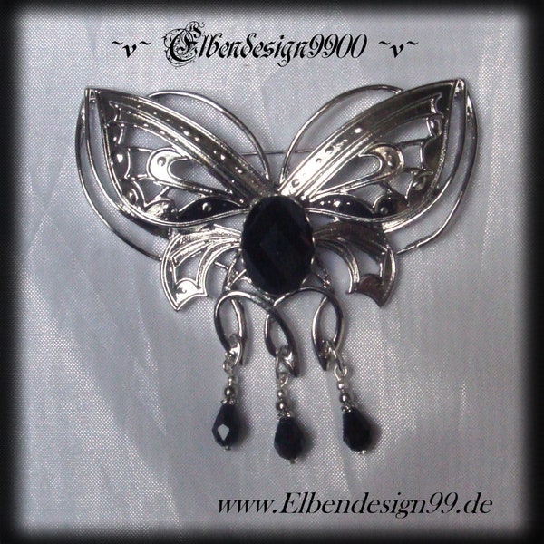 Broche Papillon noir Elfes Wicca païen Sorcière Déesse Verre Pierre Gothique Revers Verre Perles de Verre Péroné Péroné