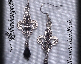 Ohrschmuck ~Fleur de Lys~ schwarz Wicca pagan Hexe Göttin Gothic Ohrhänger französische Lilie