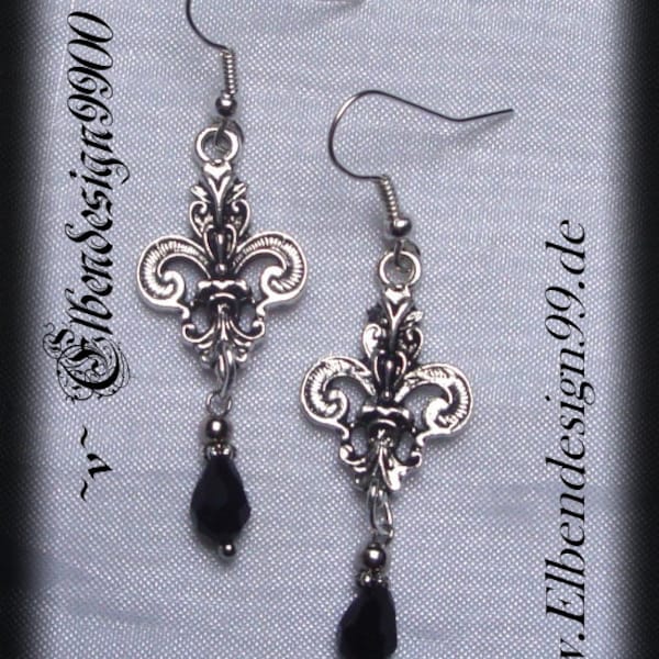 Ohrschmuck ~Fleur de Lys~ schwarz Wicca pagan Hexe Göttin Gothic Ohrhänger französische Lilie